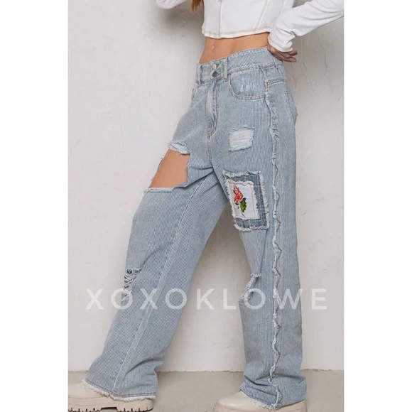 POL Retro 90s Distressed Patchwork Jeans Relaxed Fit - Picture 14 of 16